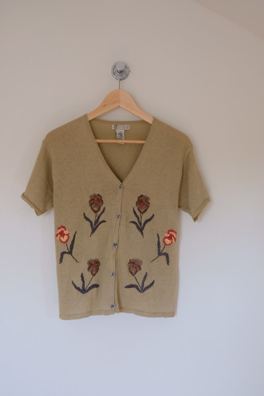 Vintage 90s Embroidered Floral Grandma Cardigan Sweater Women's S Cottagecore